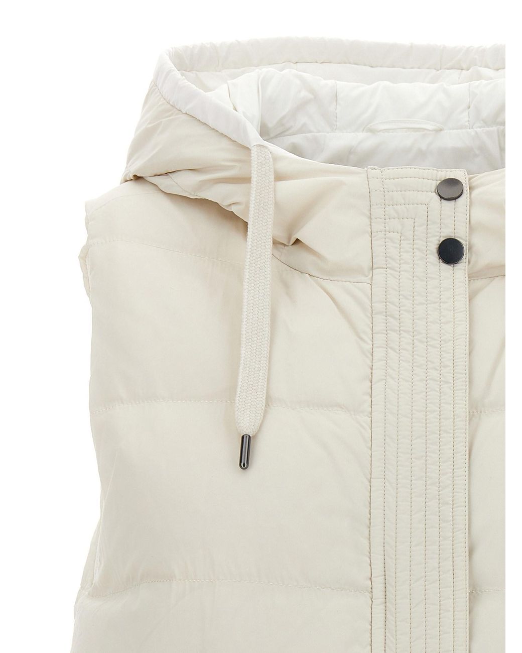 Brunello Cucinelli White Hooded Puffer Gilet