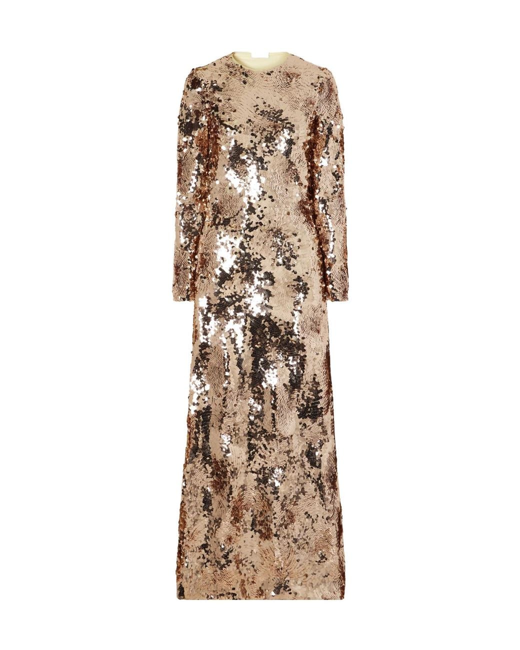 Rabanne Natural Sequin-Embellished Long-Sleeve Maxi Dress
