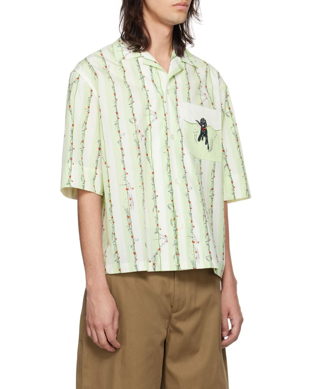 Bottega Veneta Green Short Sleeved Striped Shirt for men