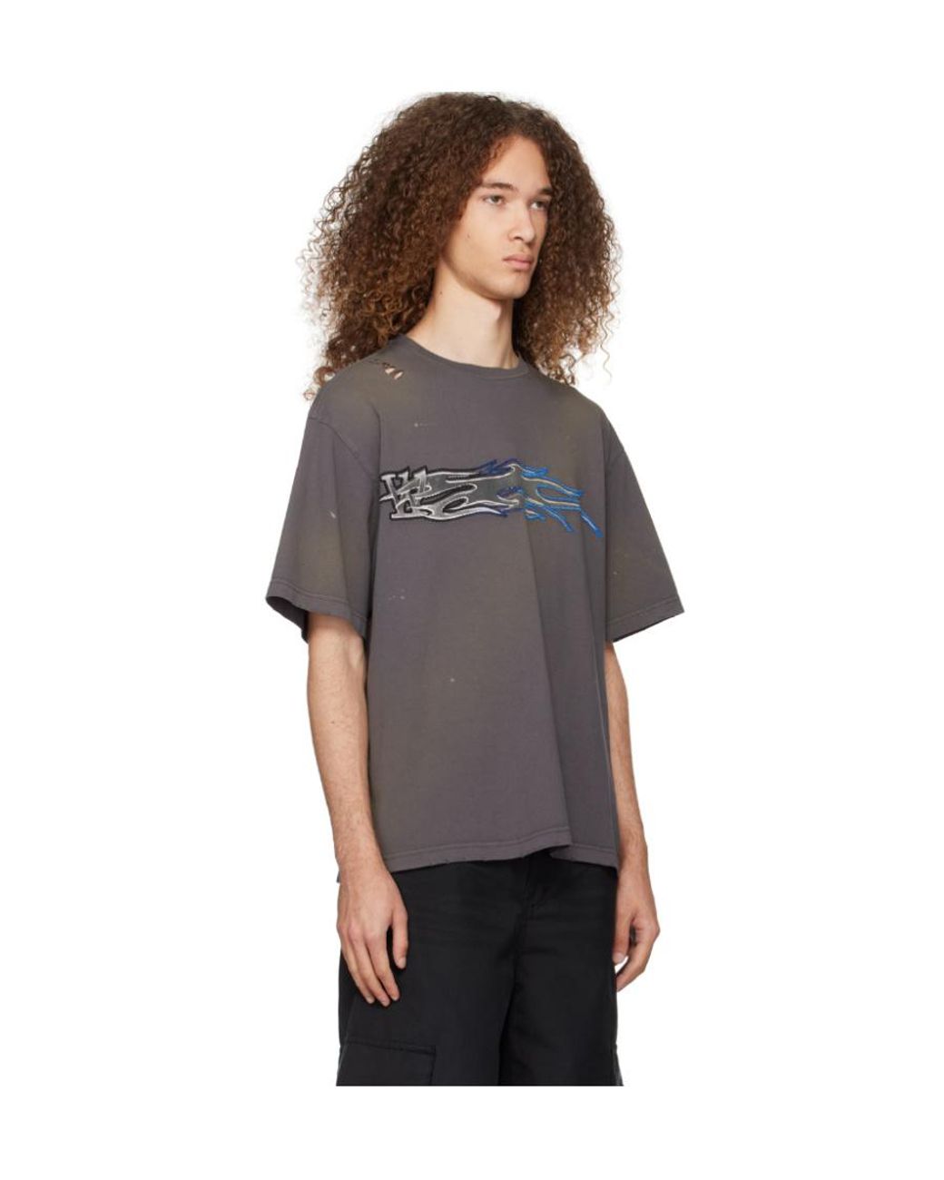 we11done Black Graphic-Print Cotton T-Shirt for men