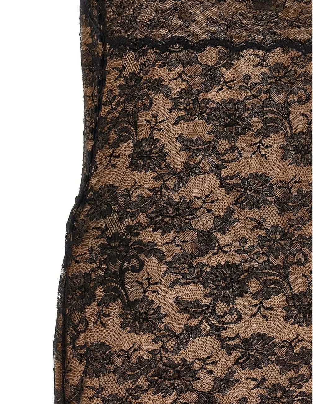 Saint Laurent Brown Lace Slip Dress