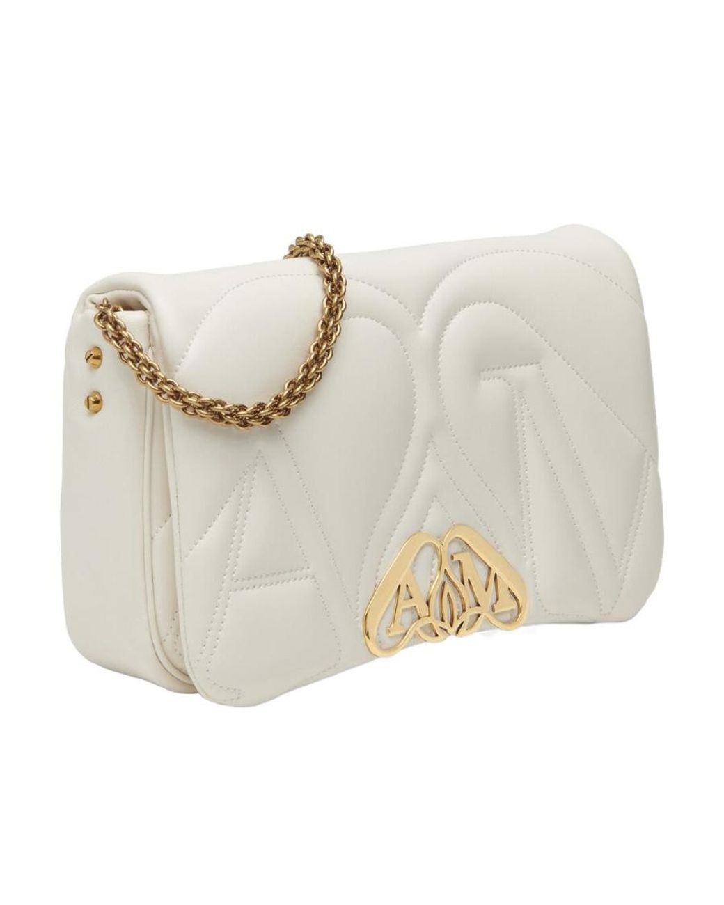 McQueen White The Seal Quilted Small Shoulder Bag