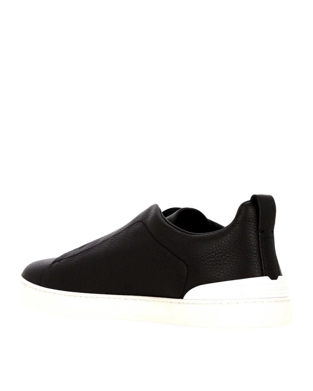 Zegna Black Triple Stitch Leather Sneakers for men