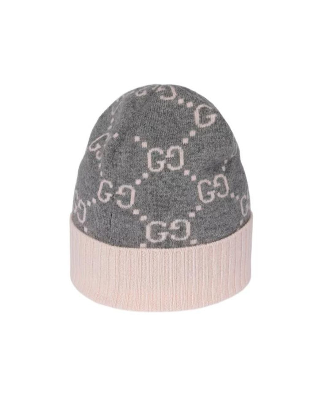 Gucci Gray Logo Intarsia Knit Beanie