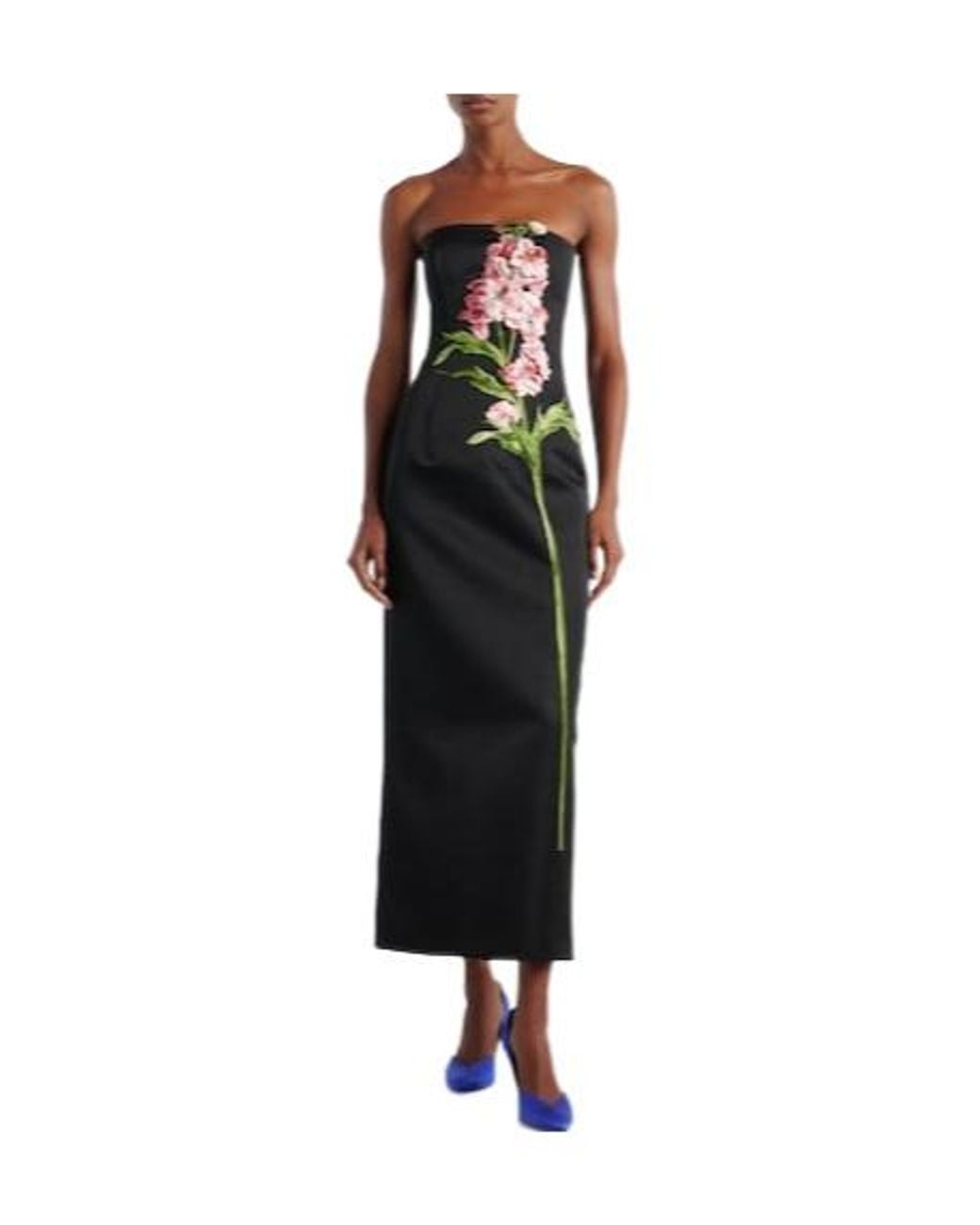 Leo Black Floral-Applique Bustier Dress