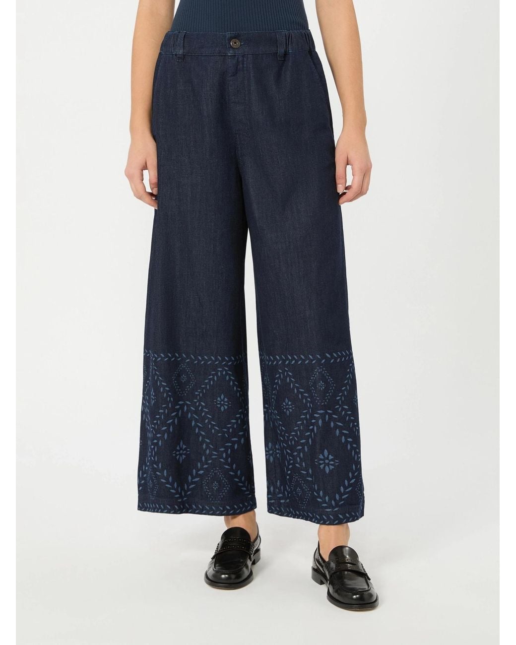 Weekend by Maxmara Blue Lampada Embroidered Wide-Leg Jeans