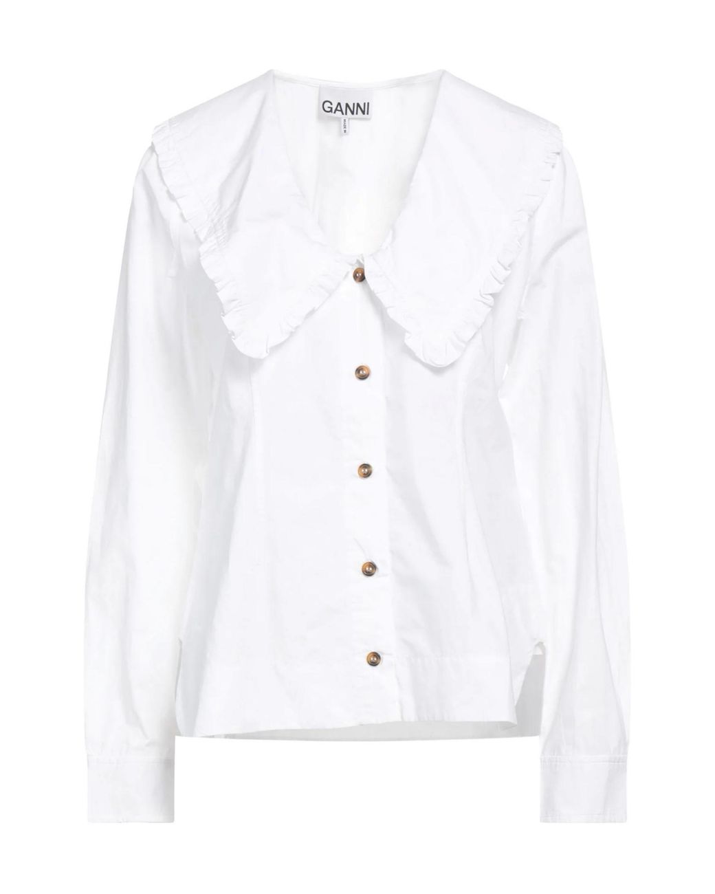 Ganni White Solid Long Sleeve Shirt