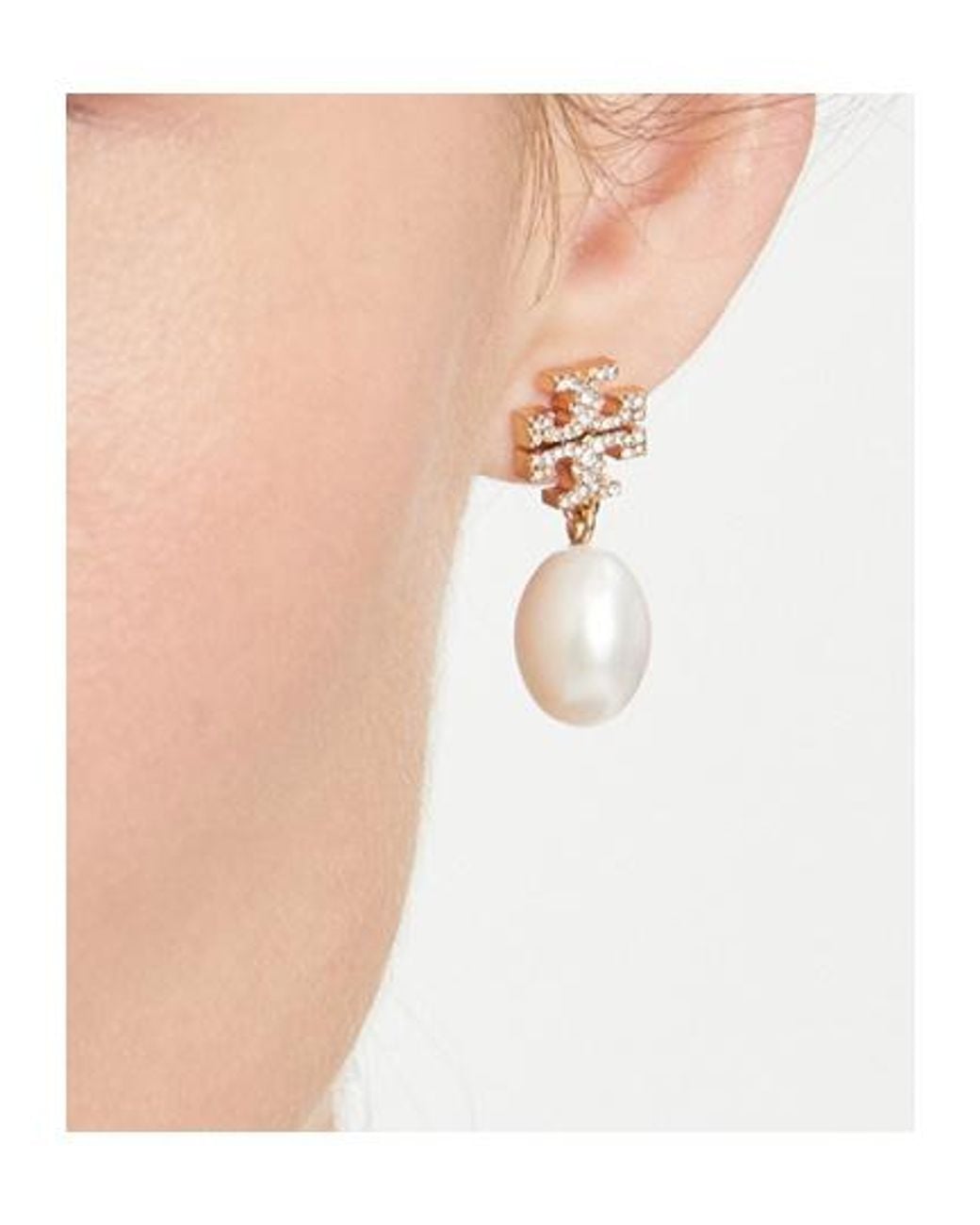 Tory Burch White Kira Pearl Drop Earrings