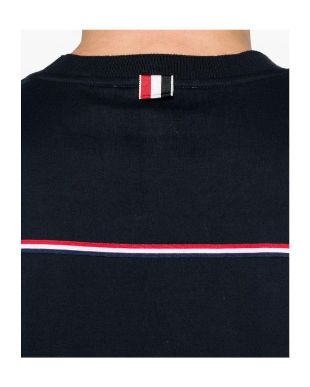 Thom Browne Blue Stripe Detailed Crewneck T-Shirt for men