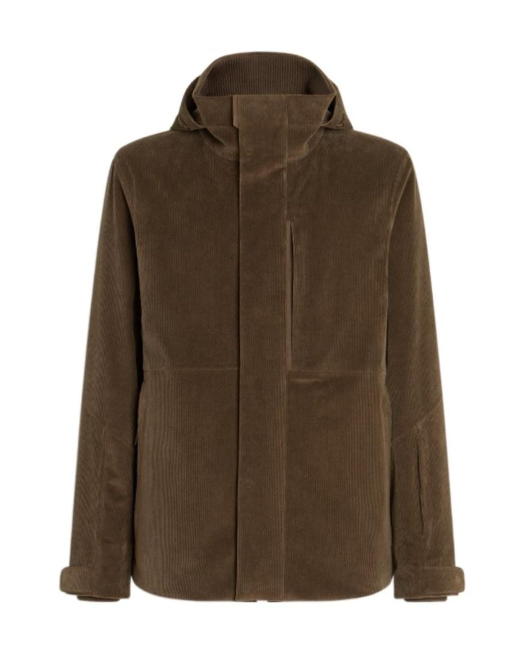 Zegna Brown Cashco Hooded Corduroy Jacket for men