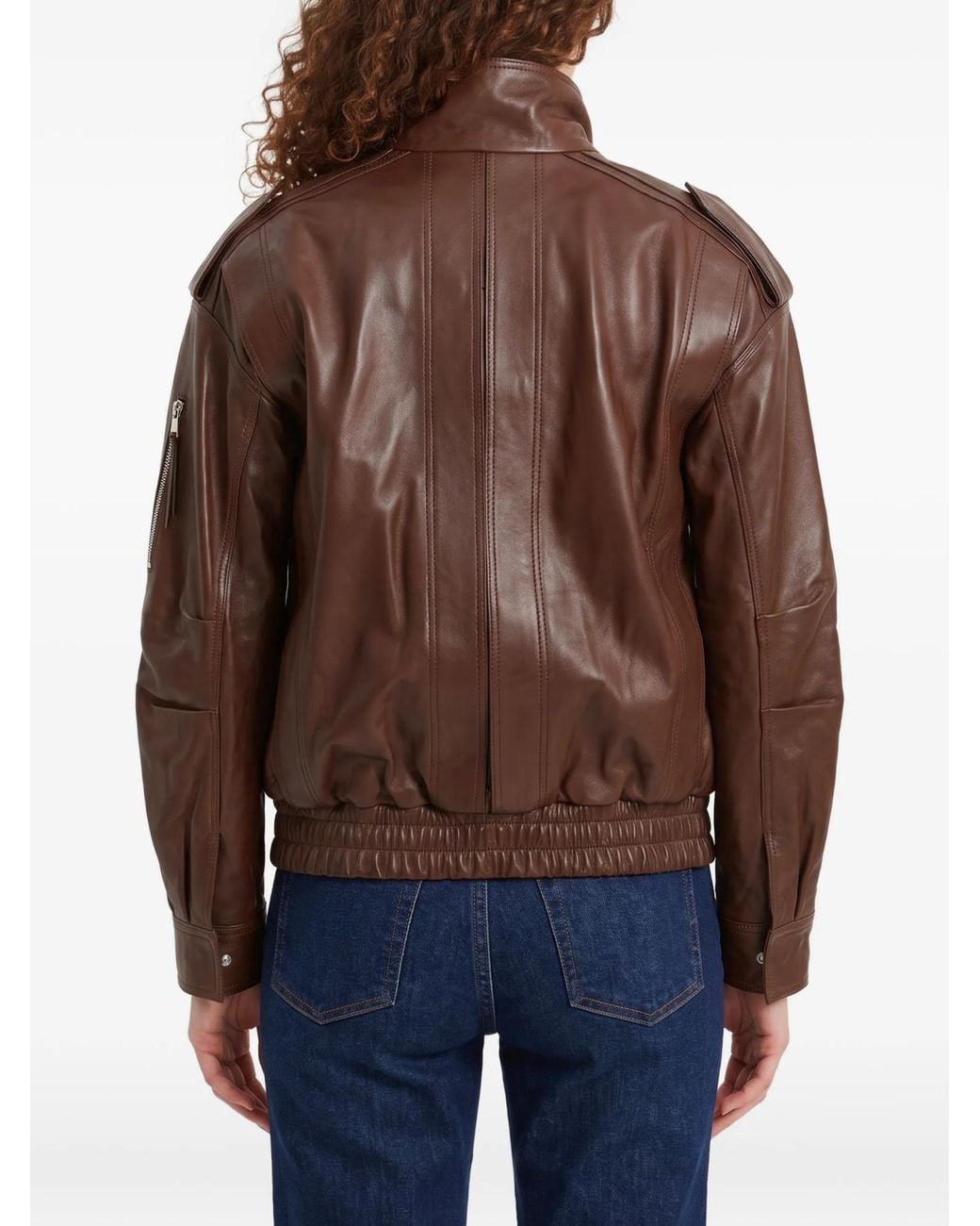 Frankie Shop Brown Leather Bomber Jacket