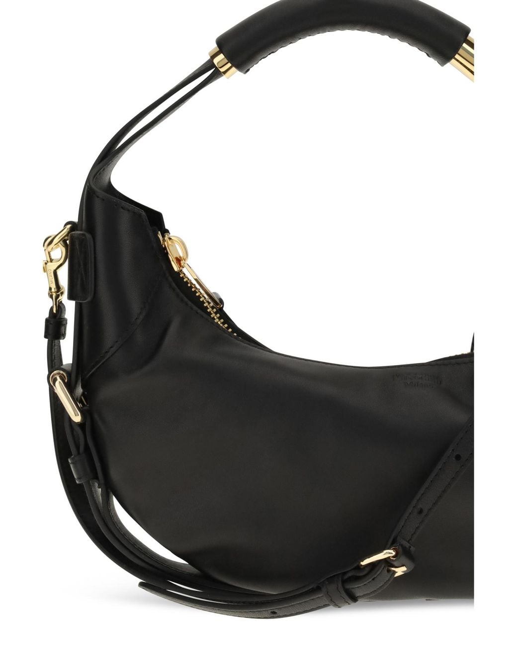 Moschino Black Crescent Leather Shoulder Bag