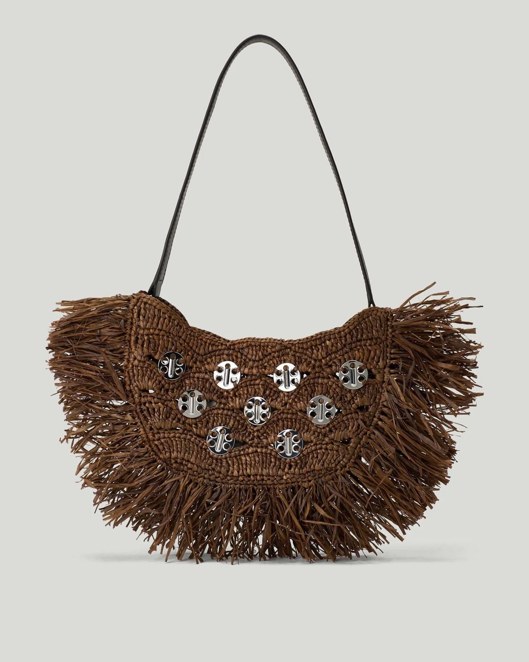 Rabanne Brown Crescent Moon Fringed Shoulder Bag