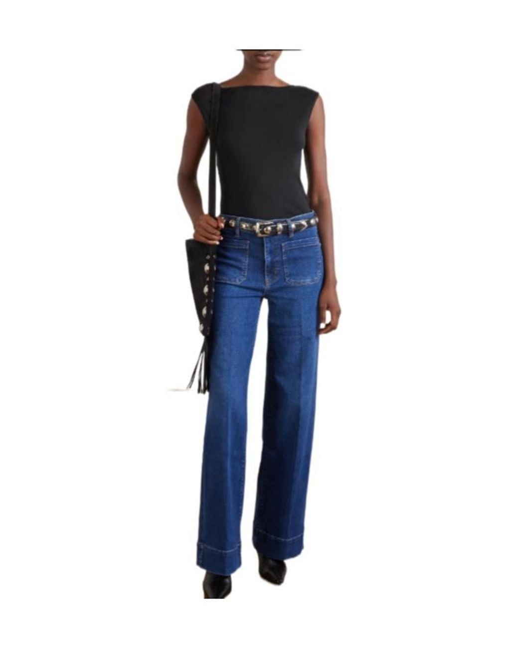 FRAME Blue High-Waisted Straight-Leg Jeans
