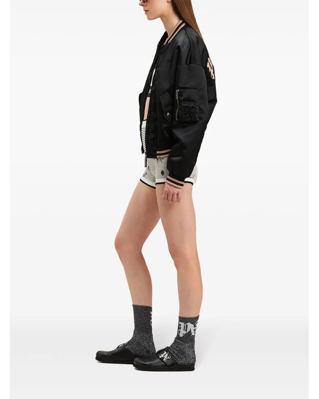 Palm Angels White Palms-Jacquard Kniited Shorts