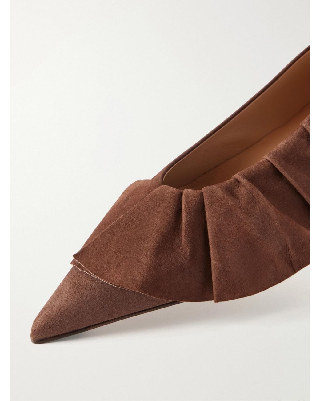 J.W. Anderson Brown Ruffled Nubuck-Trimmed Suede Ballet Flats