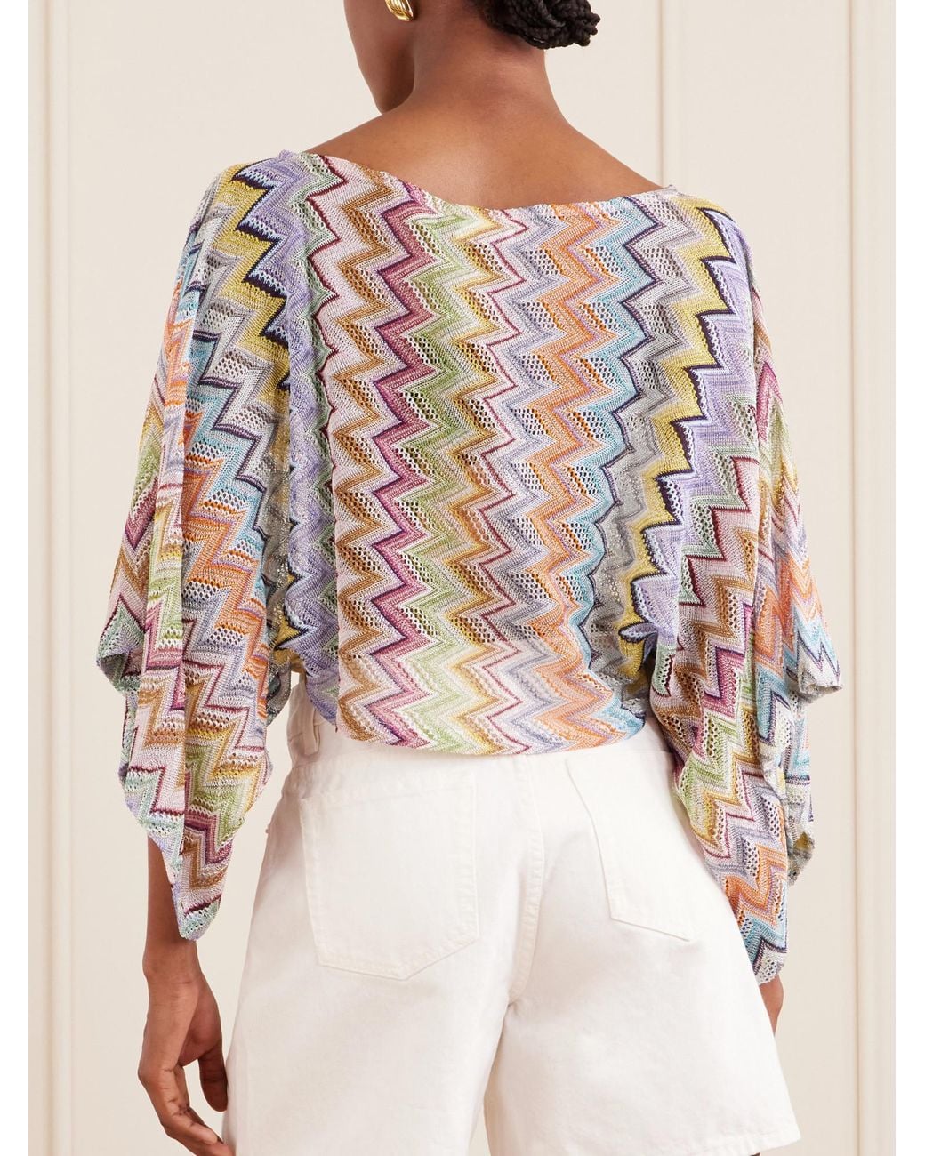 Missoni White Striped Cropped Metallic Crochet-Knit Top
