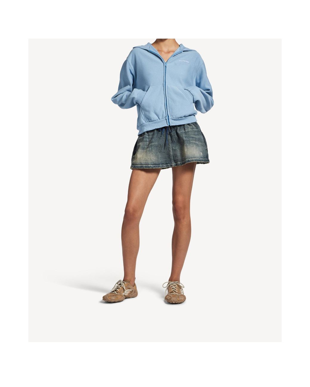 Balenciaga Blue Cotton Zip-Up Hoodie