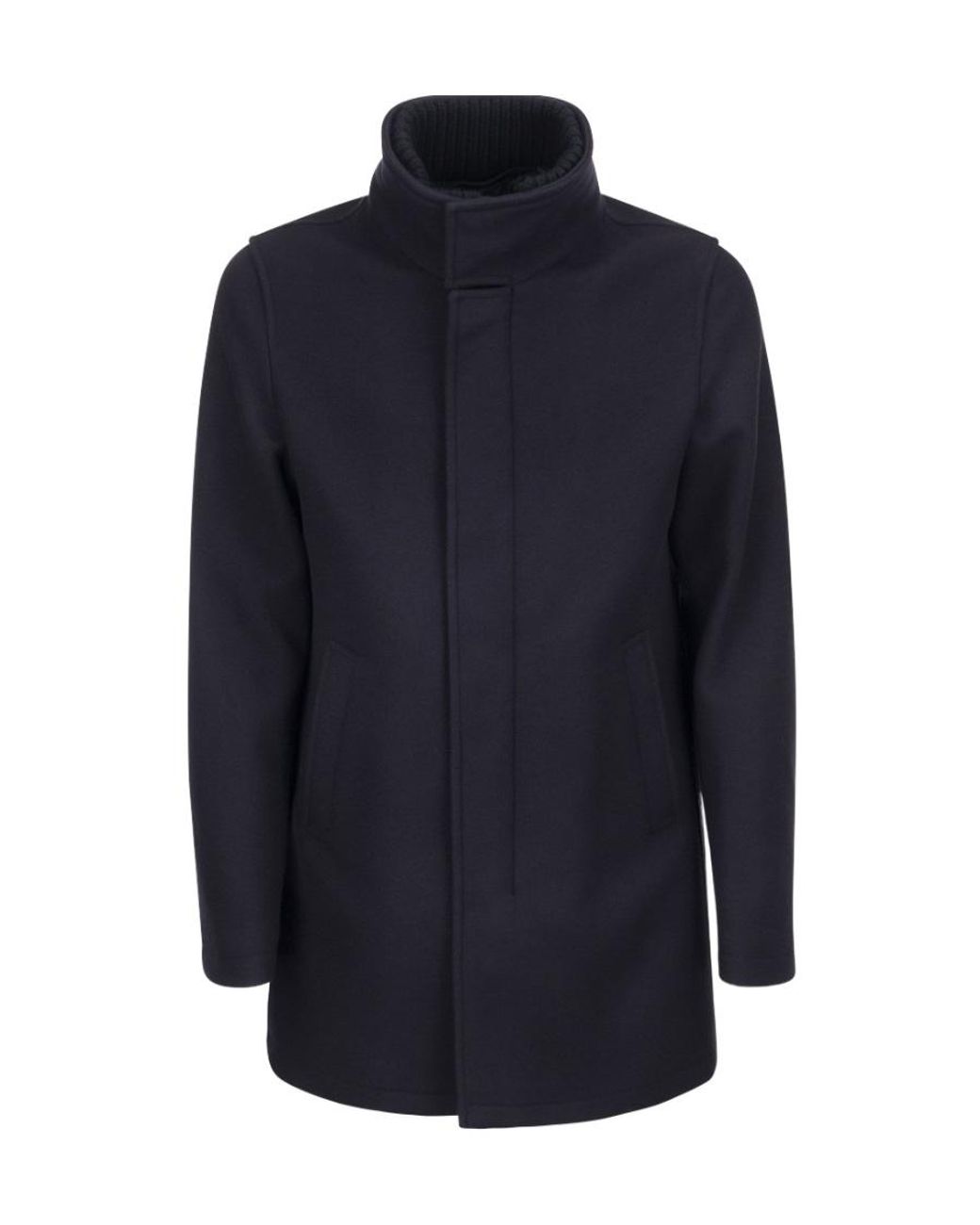 Herno Blue High-Neck Single-Breasted Coat for men