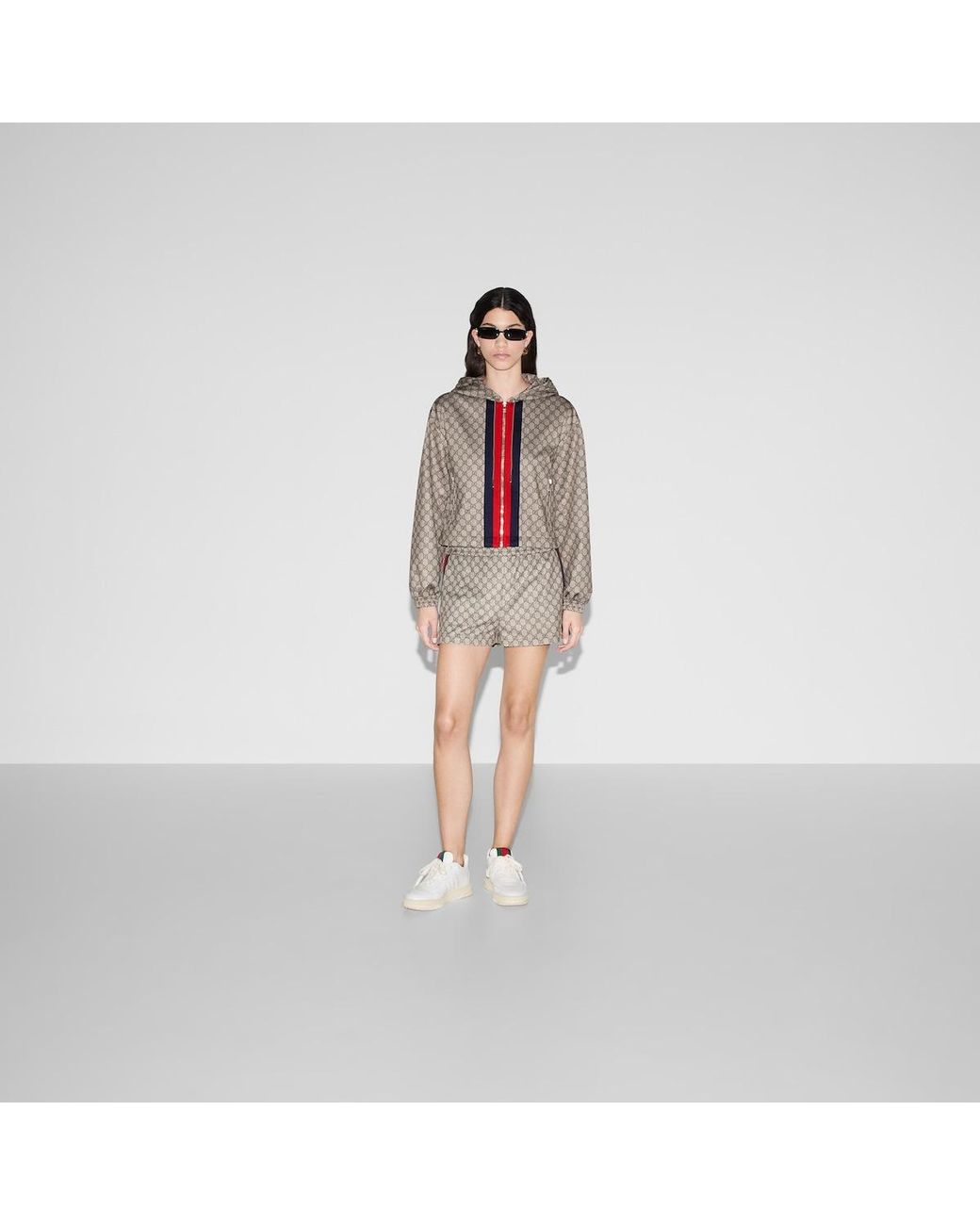 Gucci Brown Gg Technical Jersey Zip Jacket