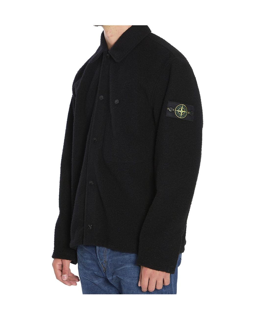 Stone Island Black Logo Patch Overshirt for men