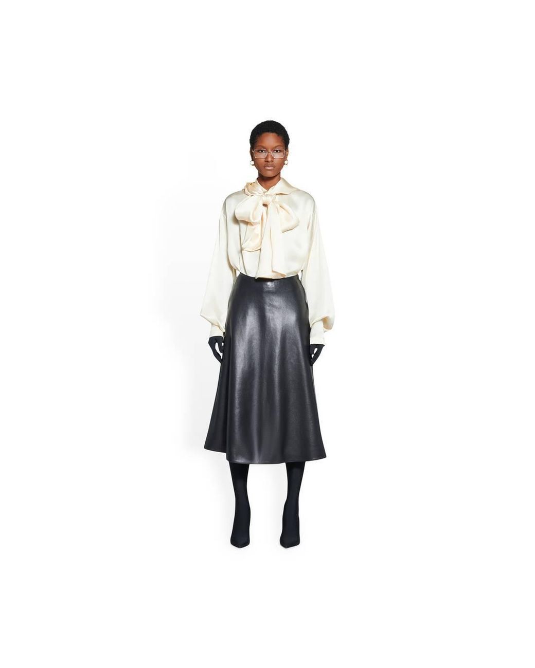 Balenciaga Black A-Line Leather Skirt