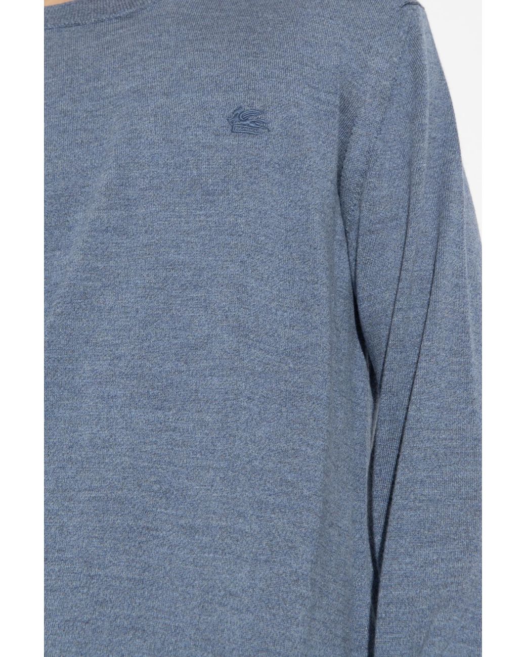 Etro Blue Logo-Embroidered Crewneck Knitted Jumper for men
