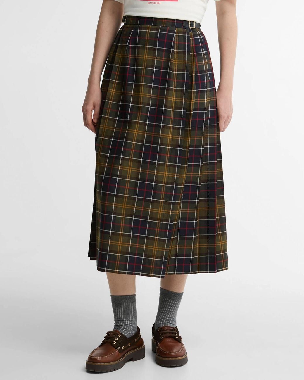 Barbour Black Irene Tartan Midi Skirt