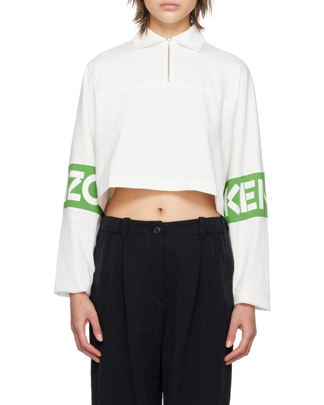 KENZO Green Logo Printed Polo Sweatshirt