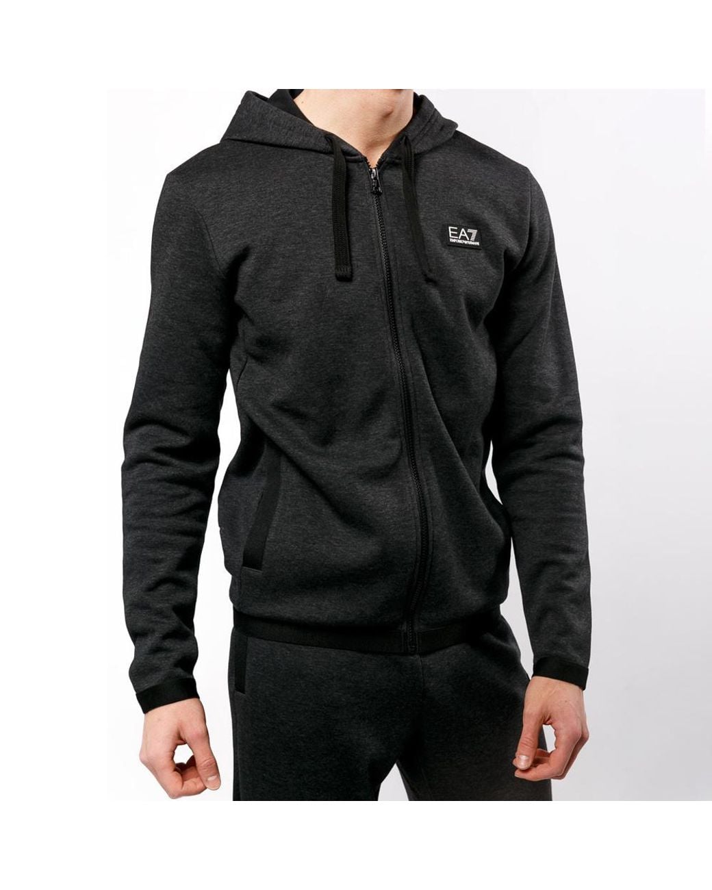 EA7 Black Logo Hooded Casual Coat for men