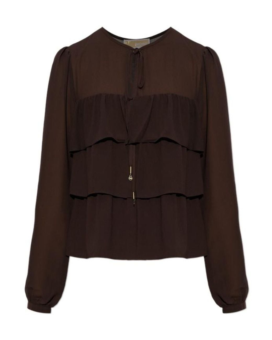 MICHAEL Michael Kors Brown Ruffled Tie-Neck Blouse