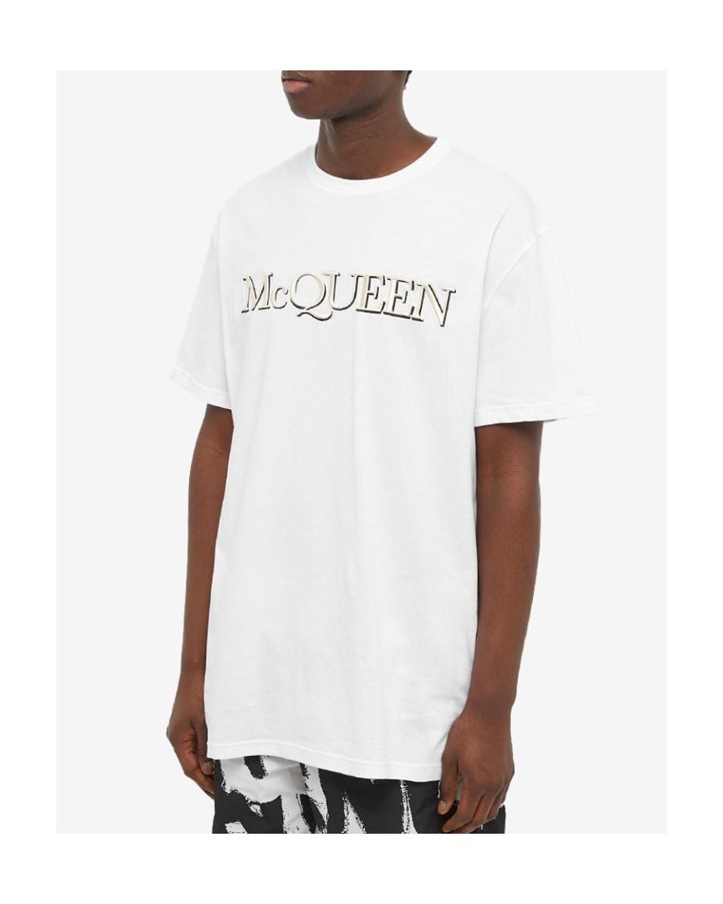 McQueen White Logo Printed Crewneck T-Shirt for men