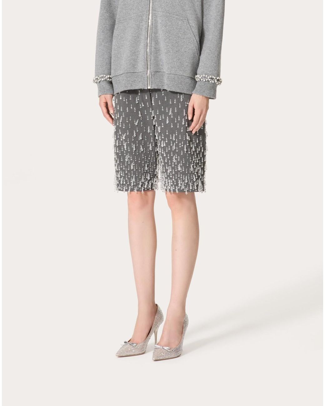 Valentino Gray Embellished Low-Rise Shorts