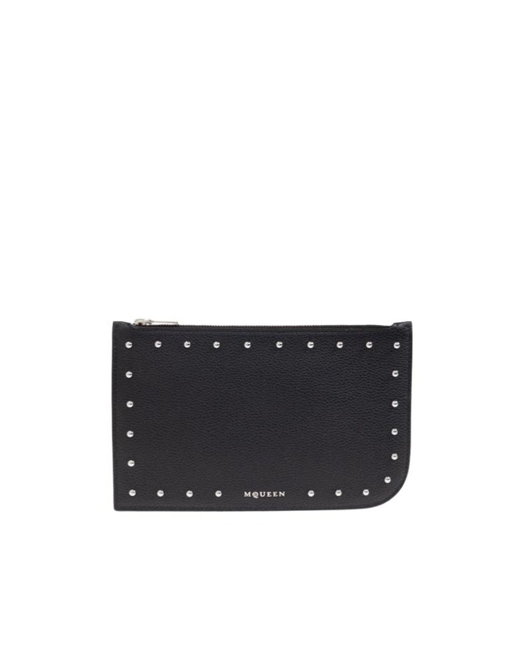 McQueen Black Sling Stud Embellished Zipped Pouch for men