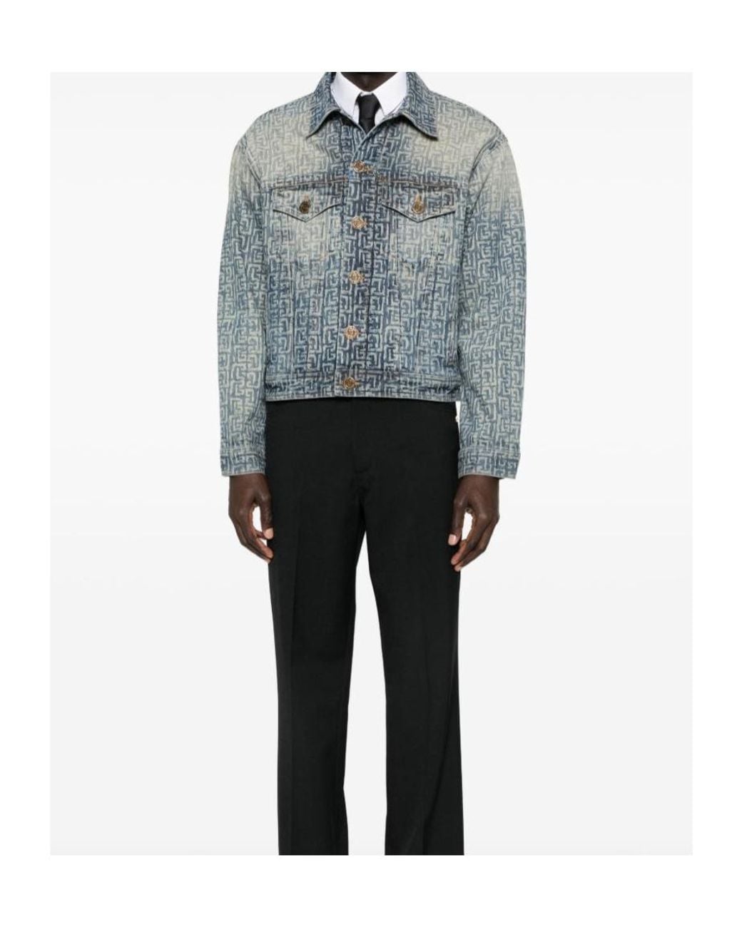 Balmain Blue Monogram Denim Jacket for men