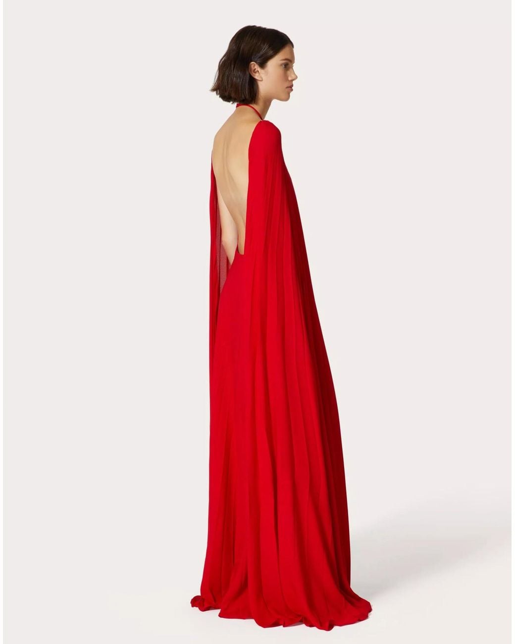 Valentino Red Cape-Effect Long Dress
