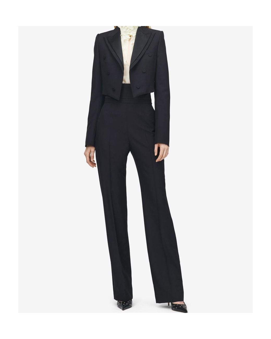 McQueen Black Double Lapel Cropped Jacket
