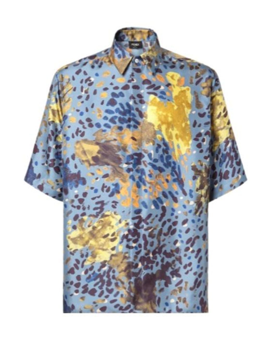 Fendi Blue Allover Falena Printed Short Sleeved Shirt for men