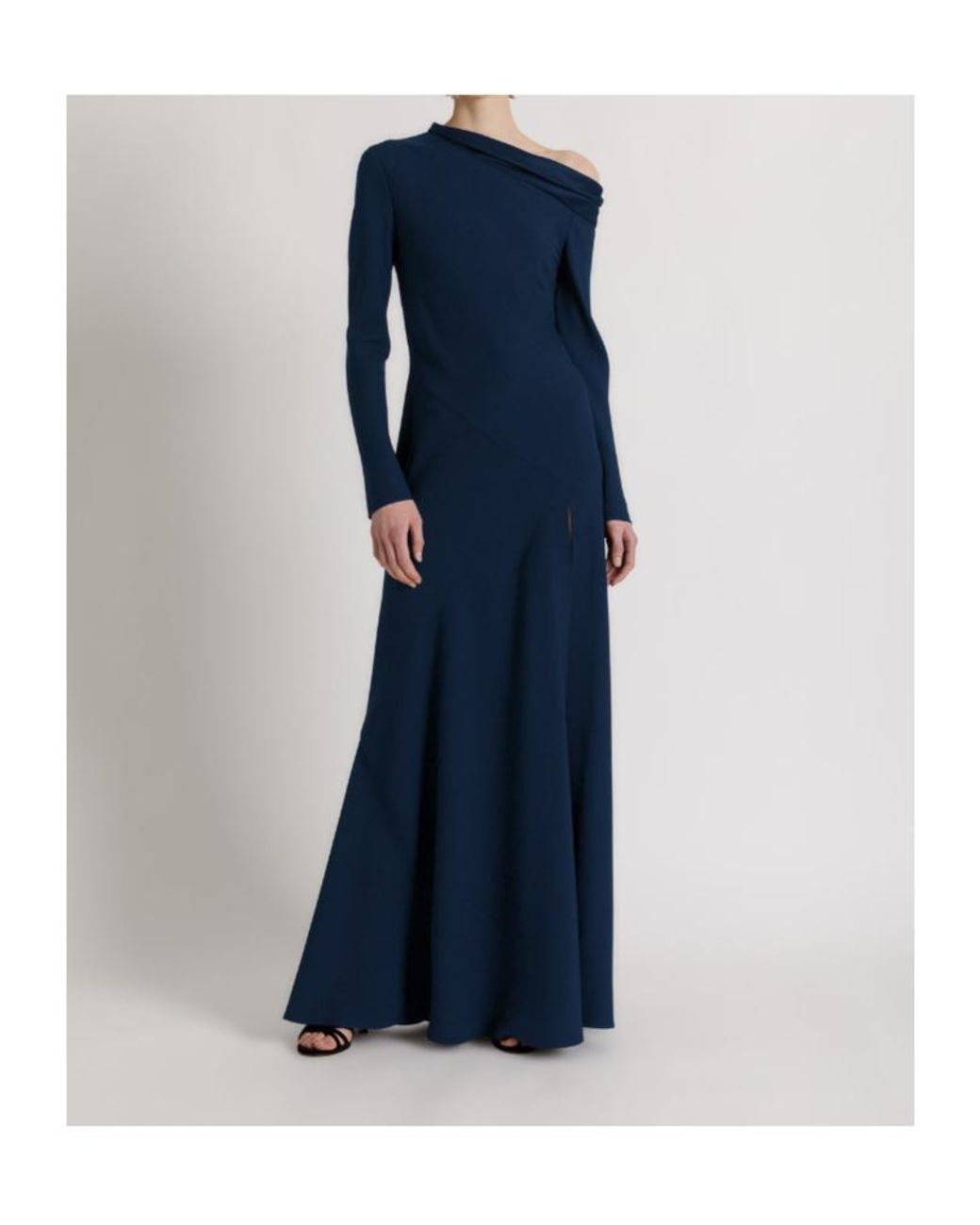 Alberta Ferretti Blue Asymmetric-Neck Long-Sleeve Dress