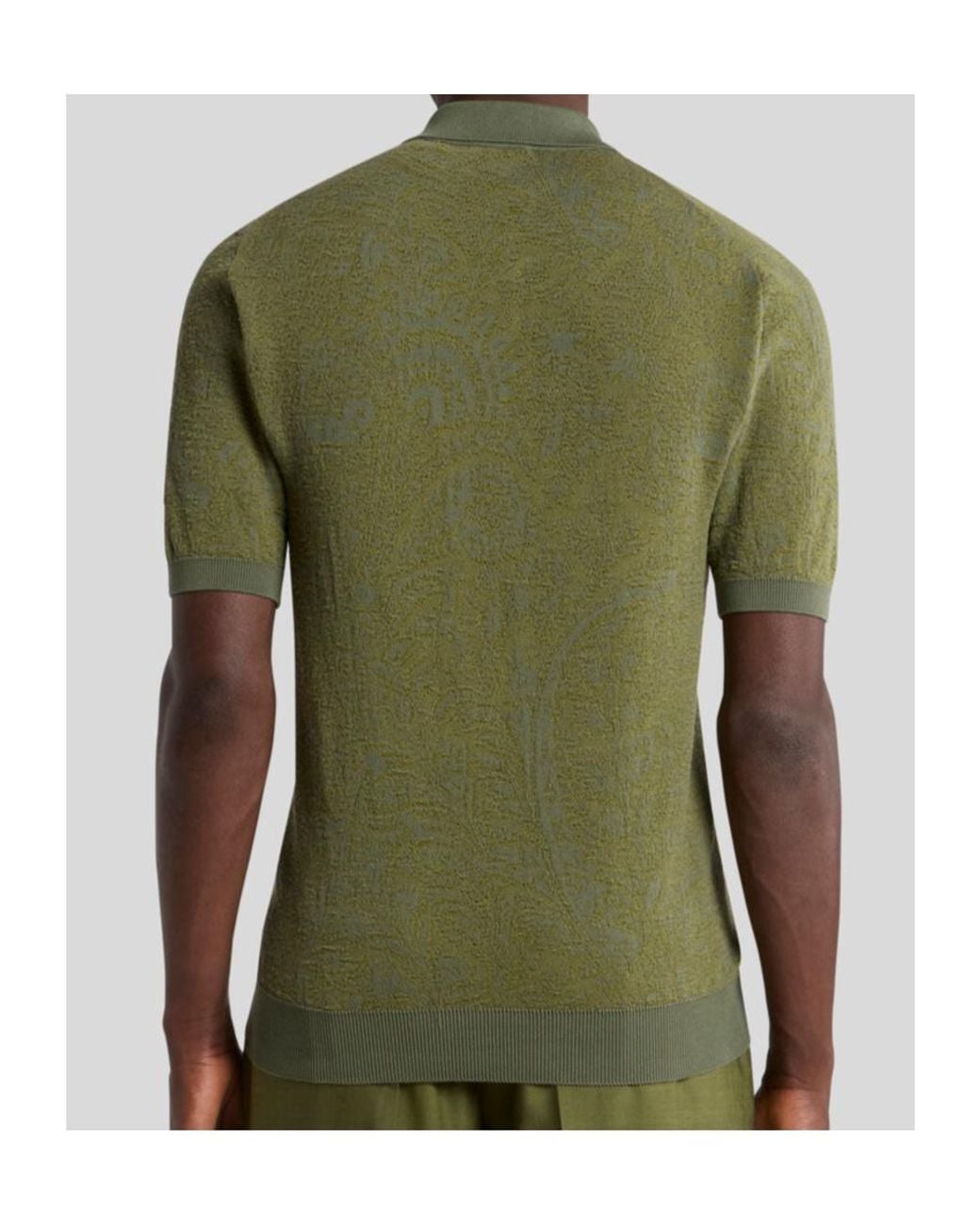 Etro Green Floral Paisley Motif Knit Polo Shirt for men