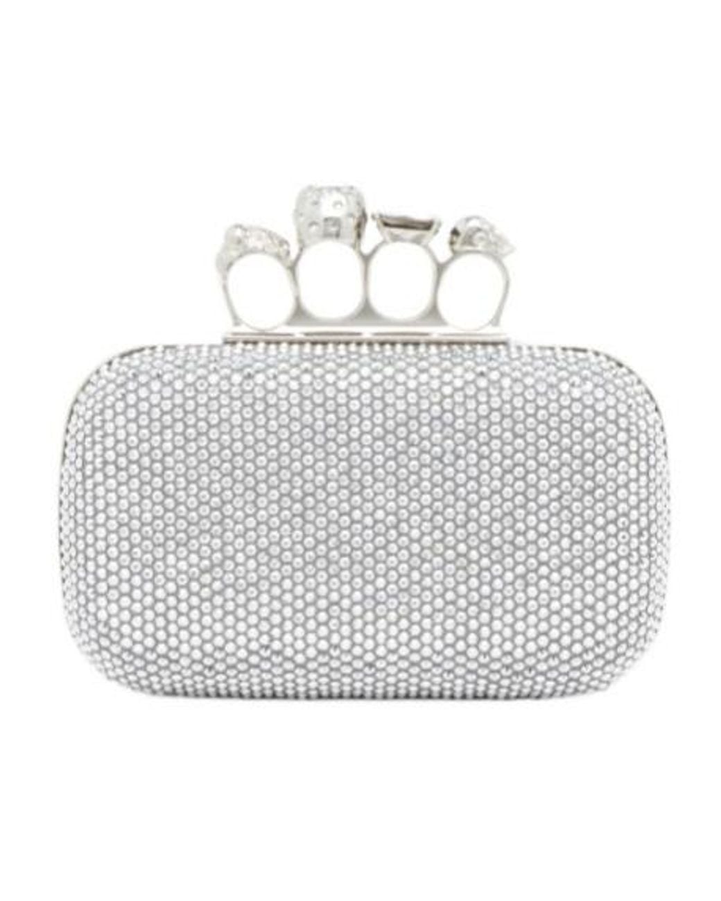 McQueen Gray Knuckle Crystal Clutch Bag