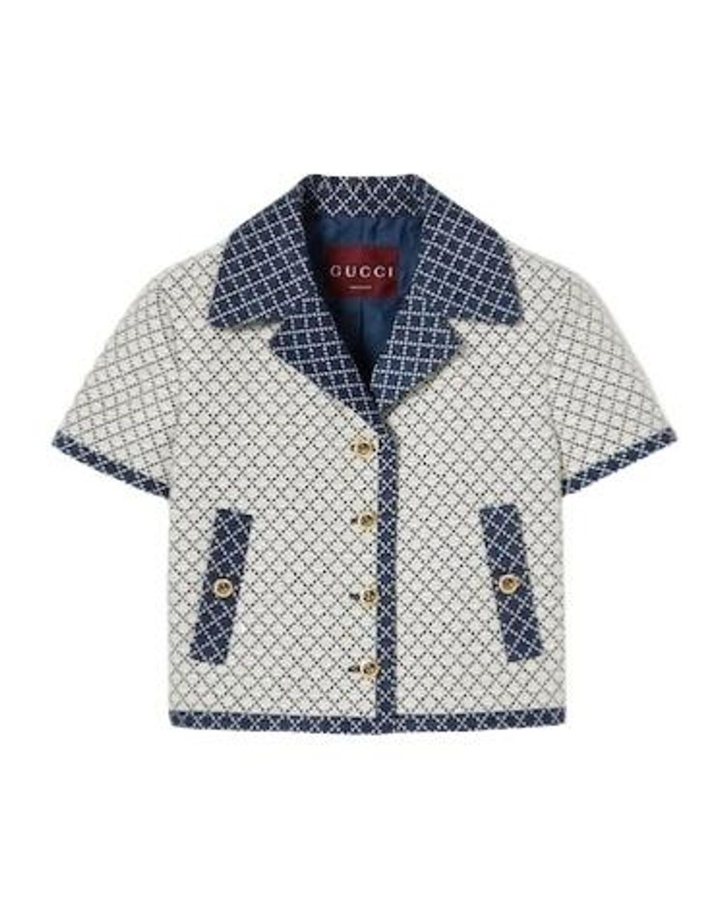 Gucci Blue Tweed Button-Up Short-Sleeved Jacket