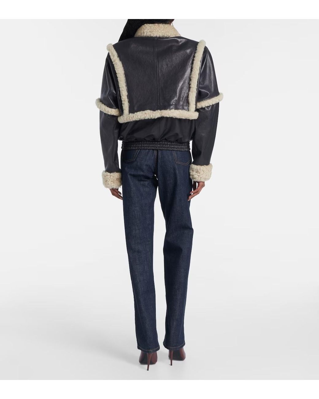 Magda Butrym Blue Long-Sleeved Leather Jacket