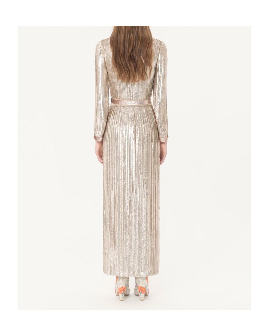 Valentino Natural Embroidered Chiffon Dress