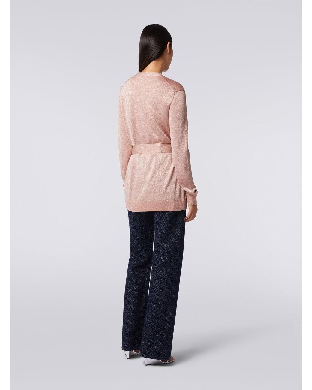 Missoni Pink Metallic-Threading V-Neck Belted Cardigan