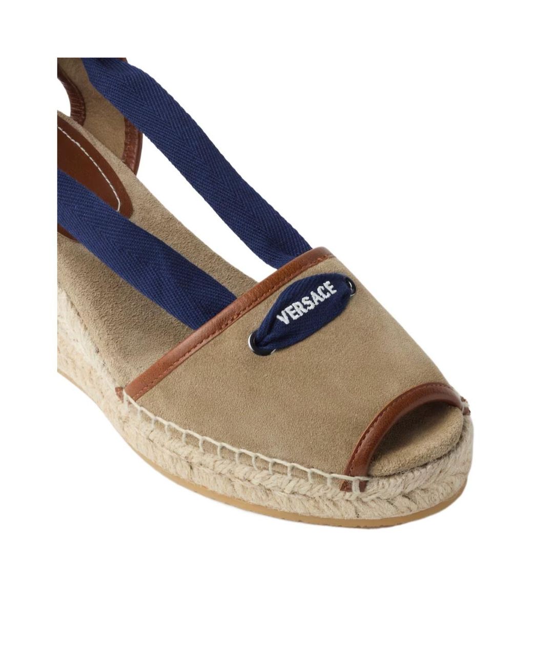 Versace Blue Lola Wedge Espadrille Sandals