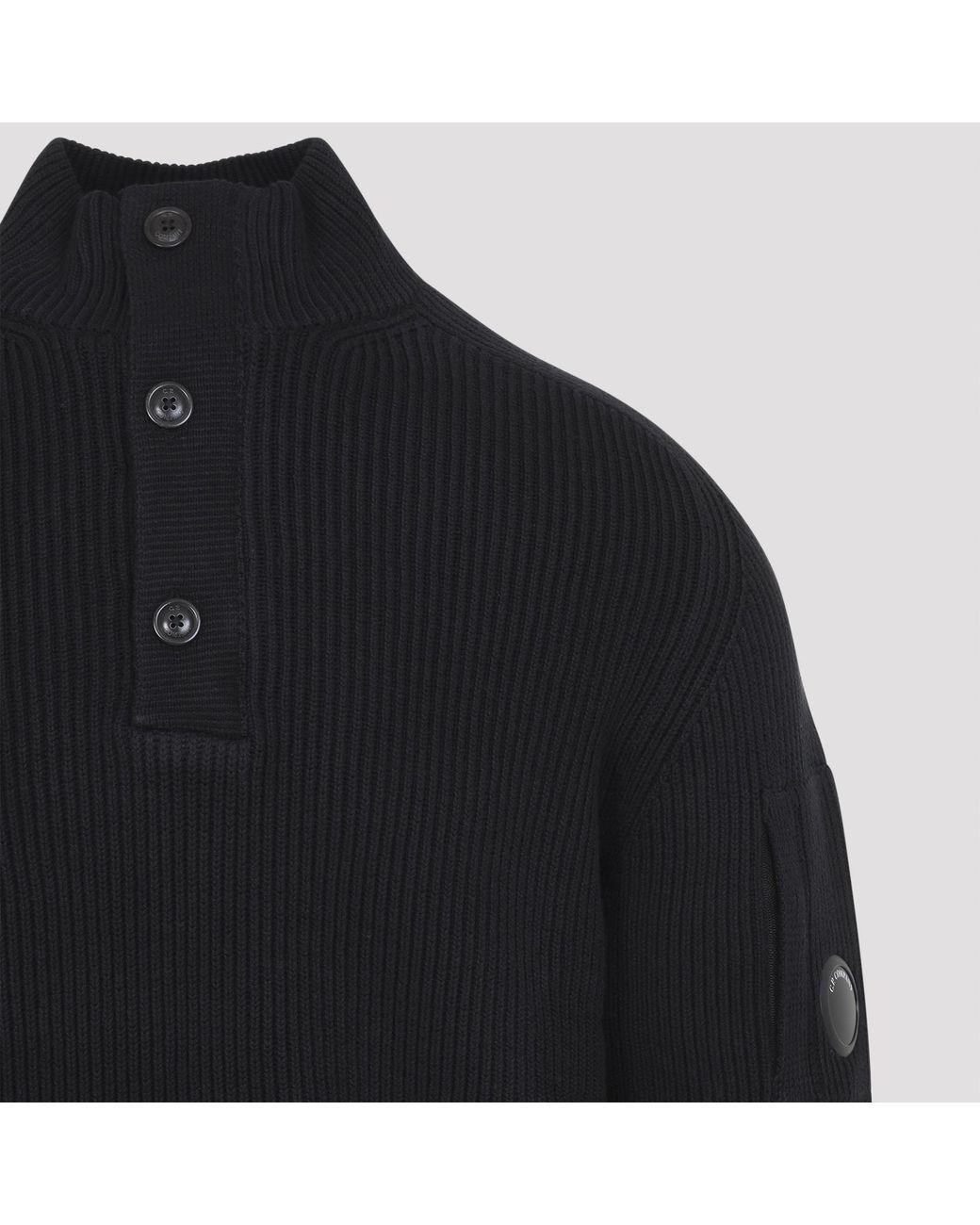C P Company Blue Ribbed-Knit Lens-Detail Sweater for men