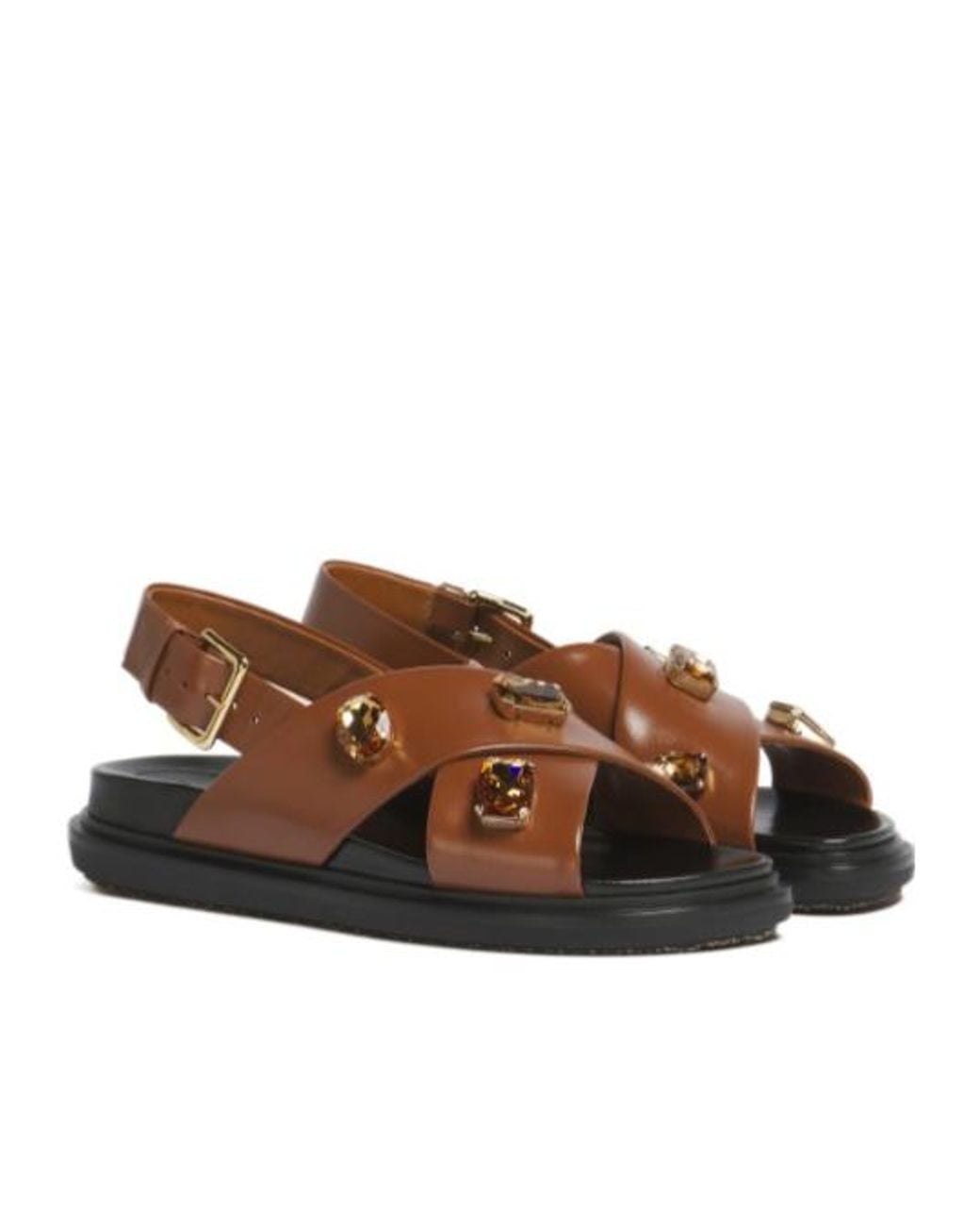 Marni Brown Crisscross Embellished Sandals