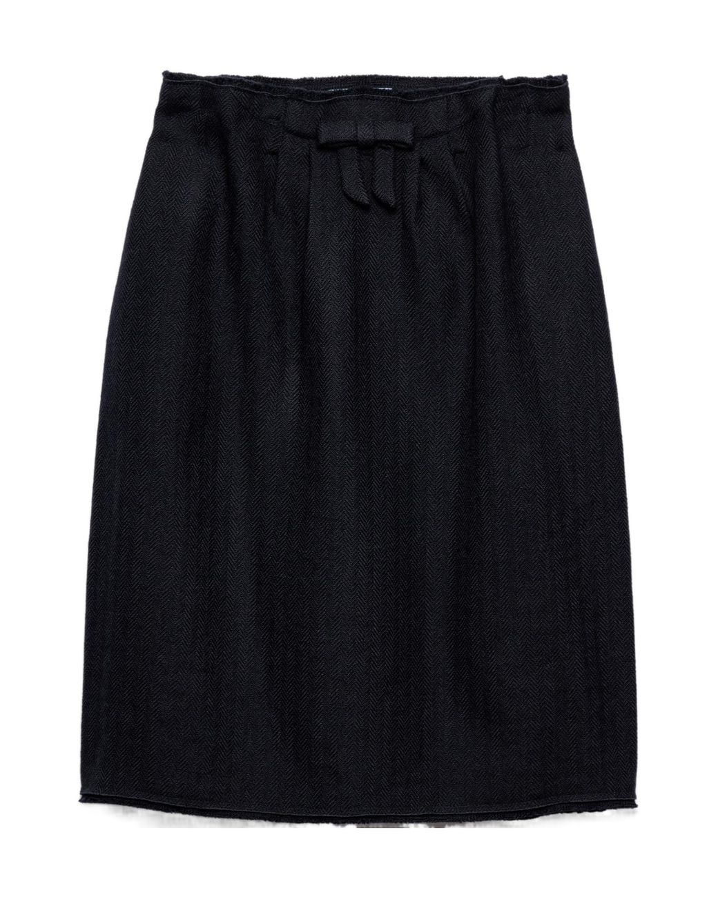 Prada Black Chevron Wool Midi Skirt