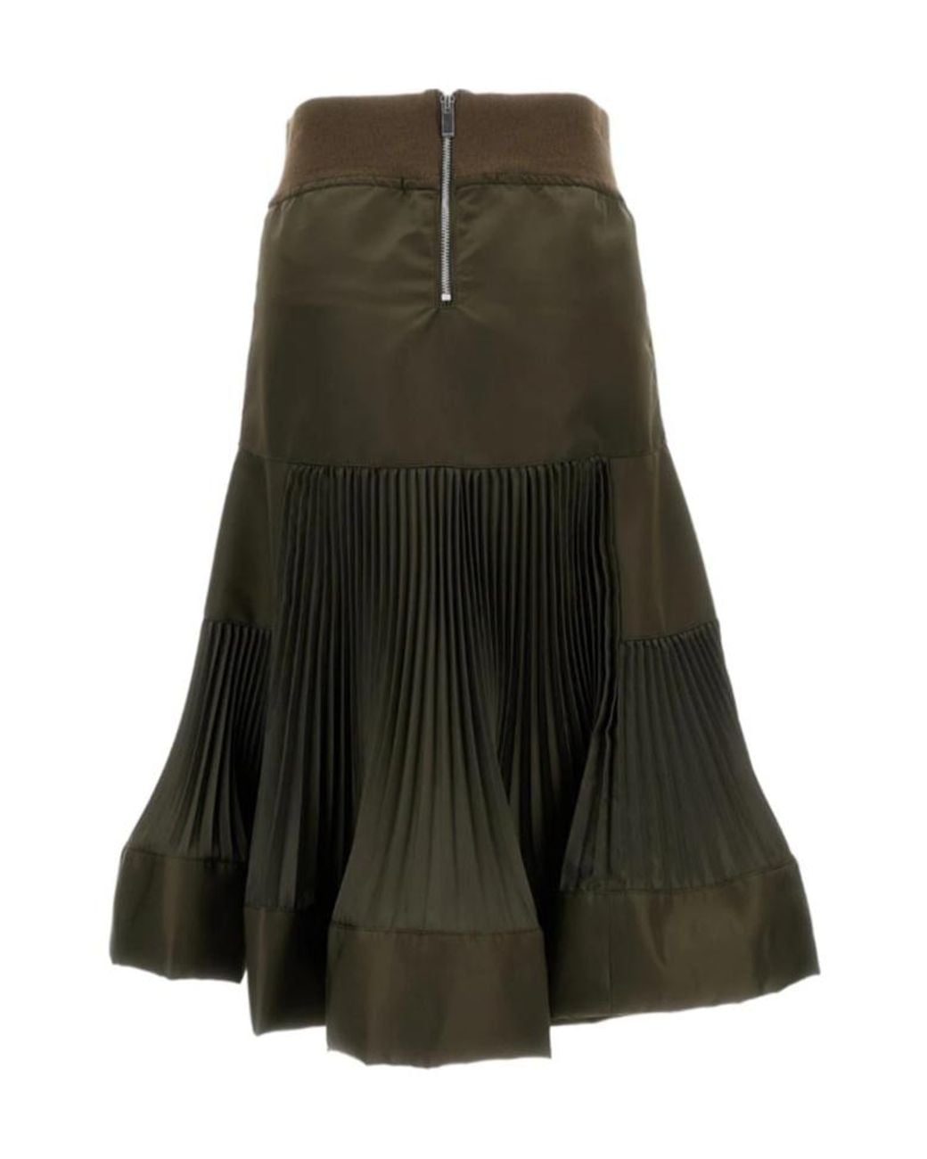 Sacai Green Pleated Panelled Maxi Skirt